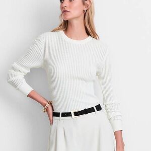 LOFT Versa ribbed crewneck sweater Long Sleeve Ivory Cream Color size Small NWT